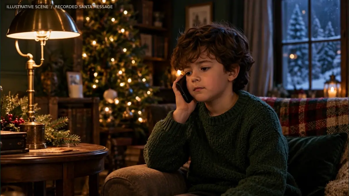 Illustration of a child answering a phone call from Santa