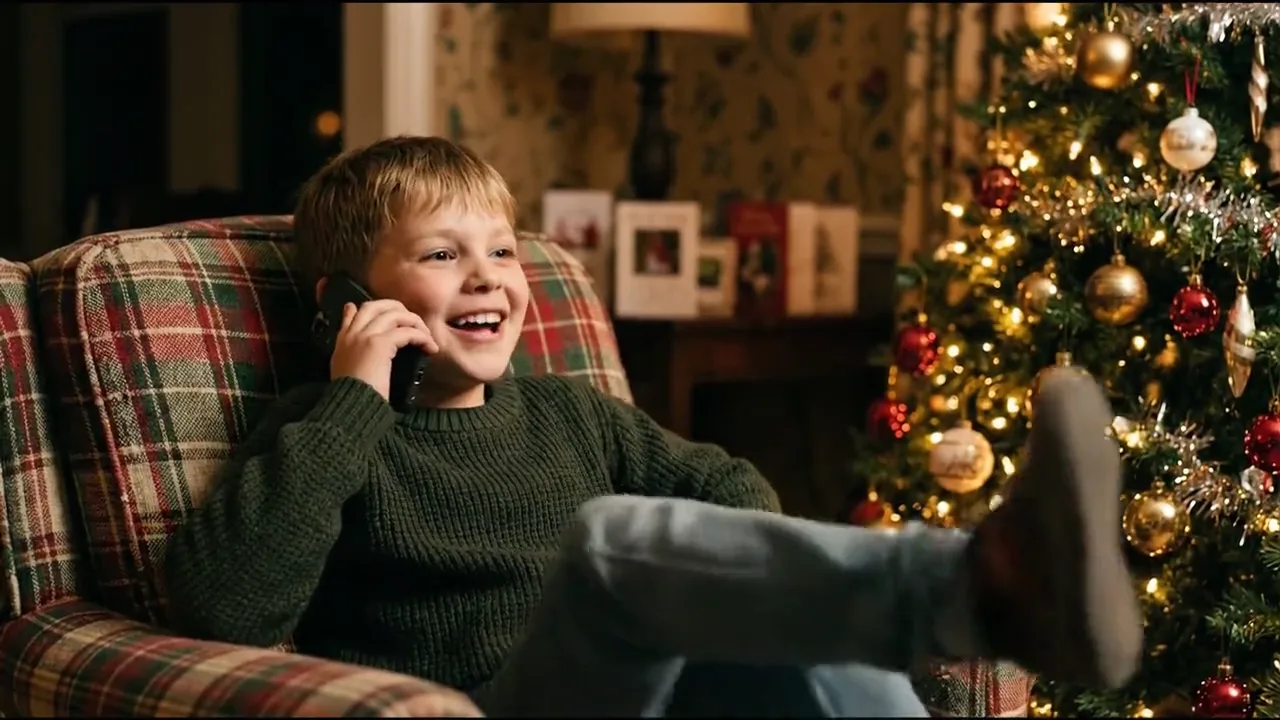A boy laughing on the phone