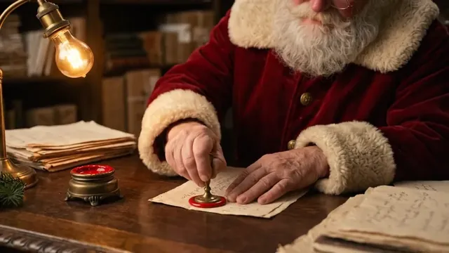 Santa sealing a letter with red wax, an illustration