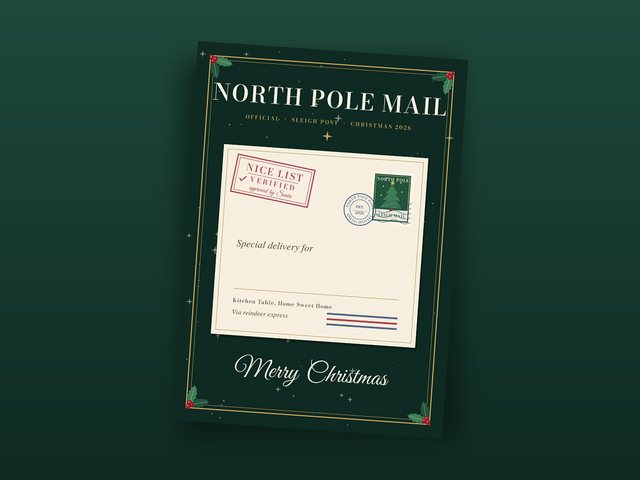 Illustration of the North Pole Mail card front