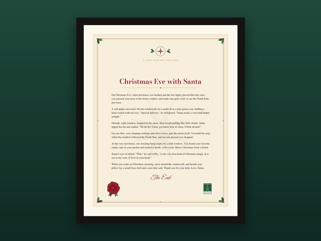 Illustration of the Christmas Eve with Santa story in a frame